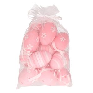 Set van 12x stuks paaseitjes roze in organza zakje 6 cm   -