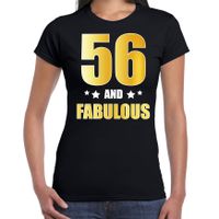 56 and fabulous verjaardag cadeau t-shirt / shirt goud 56 jaar zwart voor dames