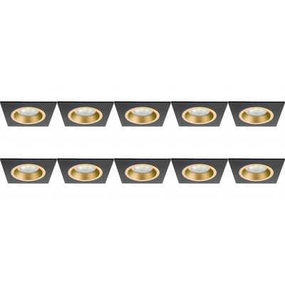 Spot Armatuur 10 Pack - Pragmi Rodos Pro - GU10 Inbouwspot - Vierkant - Zwart/Goud - Aluminium - 93mm