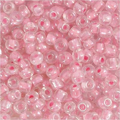 Creativ Company Rocailles, d 4 mm, afm 6/0, gatgrootte 0,9-1,2 mm, roze kern, 25 gr/ 1 doos