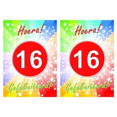 Verjaardag deurposter - 2x - 16 jaar - 59 x 42 cm - leeftijd feestartikelen