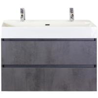Maxx XL Badmeubelset 100 cm - Beton Antraciet - Wastafel Kube 2 Kraangaten