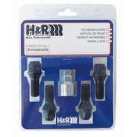 H&R Wielslotenset M12x1.50x28mm konisch Zwart - 4 slotbouten incl. adapter HRB1252801KEY4