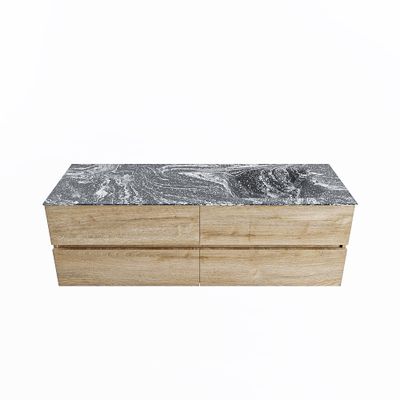 MONDIAZ VICA-DLUX 150cm badmeubel onderkast Washed Oak 4 lades. Inbouw wastafel CLOUD rechts 1 kraangat, kleur Lava.