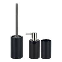 Badkamer accessoires set - WC-borstel/zeeppompje/beker - porselein - zwart