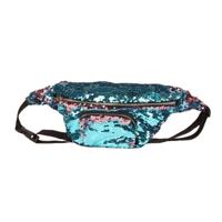Pailletten taille tas dubbele kleur make-up tas zeemeermin portemonnees borst pack vrouwen meisje reizen mobiele telefoon tas (blauw)