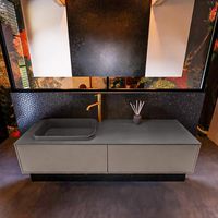 Badkamermeubelset Mondiaz Erin 150 cm met 2 Lades met RIDGE Wastafel Links Dark grey met 1 kraangat Greeploos Mat Smoke
