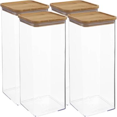 Voedsel bewaren keuken voorraadpot - 4x stuks - kunststof/bamboe - 2000 ml