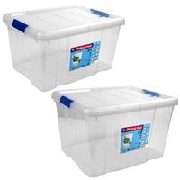 2x Opbergboxen/opbergdozen met deksel 16 en 25 liter kunststof transparant/blauw