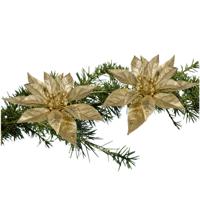 Kerstboomversiering Bloem - 2x - 15 cm - goud - op clip - ornament Kerstboomversiering Bloem - 2x - 15 cm - goud - op clip - ornament