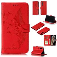 Feather patroon Litchi textuur horizontale Flip lederen draagtas met portemonnee & houder & kaartsleuven voor Huawei Honor 20 (rood)