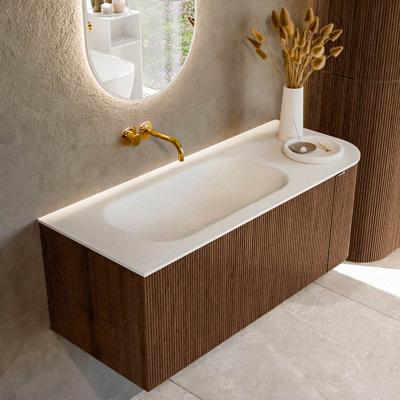 Badmeubel Mondiaz Kurve | 115 cm | Meubelkleur Walnut | Wastafelkleur Talc | Links spoelbak | Zonder kraangaten