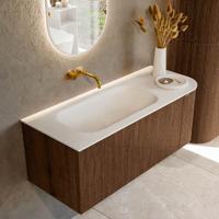 Badmeubel Mondiaz Kurve | 115 cm | Meubelkleur Walnut | Wastafelkleur Talc | Links spoelbak | Zonder kraangaten