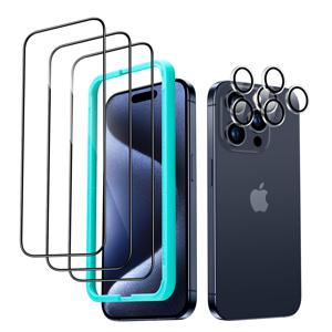 iPhone 15 Pro Max Tempered-Glass Screen Protector Set 3 Screen Protectors + 2 Sets of Lens Protectors