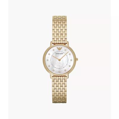 Emporio Armani dameshorloge met twee wijzers van goudkleurig roestvrij staal AR11007