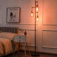 164 cm Vloerlamp met 3 Hangende Bruin Glazen Lampenkappen & Voetenschakelaar & Metalen Basis