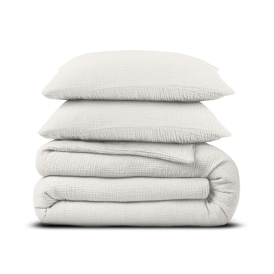 Sale: -44% | Dekbedovertrek Percale-Katoen - Mousseline - Off White - Tweepersoons (200x200 Cm) - Off-white & Wit Percale Katoen Katoen Mousseline - Effen - - Dekbed-Discounter.nl