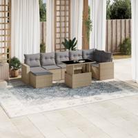 8-delige Loungeset met kussens poly rattan beige