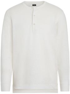 Zegna polo en lin Henley à design sans col - Blanc