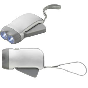 Zaklamp knijpkat/dynamo - 2x - dubbele LED - Zilver - Batterij loos verlichten