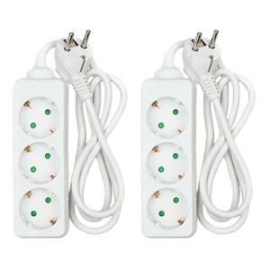 Benson Stekkerdoos 3-voudig - 2x - geaarde stekkerdoos - wit - 100 cm - verlengsnoer