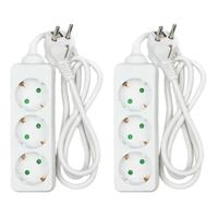 Benson Stekkerdoos 3-voudig - 2x - geaarde stekkerdoos - wit - 100 cm - verlengsnoer