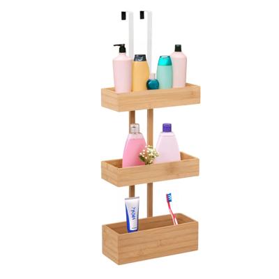 Opbergmand deur hangrek - 3 lagen - bamboe - bruin - 28 x 19 x 75 cm - badkamerkast
