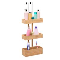 Opbergmand deur hangrek - 3 lagen - bamboe - bruin - 28 x 19 x 75 cm - badkamerkast