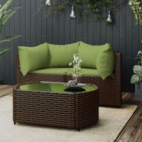 3-delige Loungeset met kussens poly rattan bruin - thumbnail