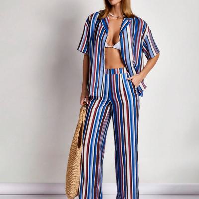 Bon&Bon Women's High Waist Striped Straight Leg Pants - Loose Fit L