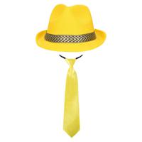 Carnaval verkleedset Yellowman - hoed en stropdas - geel - heren/dames - verkleedkleding