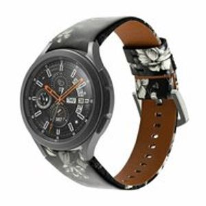 leren bandje - Bloemenprint grijs - Samsung Galaxy Watch 6 Classic - 47mm & 43mm