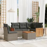6-delige Loungeset met kussens poly rattan grijs