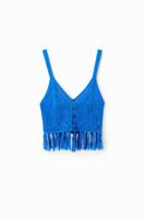 Gehaakte cropped top - BLUE - M - thumbnail