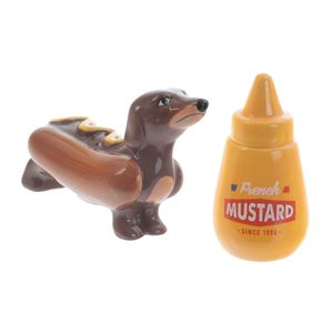 Puckator Peper en zout stel - hotdog hondje en mosterd - keramiek - cadeau setje   -