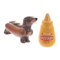 Puckator Peper en zout stel - hotdog hondje en mosterd - keramiek - cadeau setje   - - thumbnail