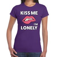 Kiss me i am lonely t-shirt paars dames - thumbnail