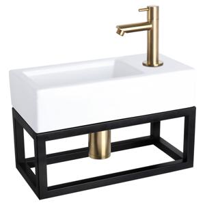 Differnz Ravo fonteinset keramiek - kraan recht - met handdoekrek - 38.5 x 18.5 x 9 cm - mat goud