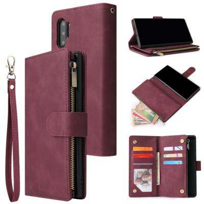 Voor Galaxy Note 10 + multifunctionele retro Frosted horizontale Flip lederen draagtas met kaartsleuf & houder & rits portemonnee & fotolijstjes & Lan
