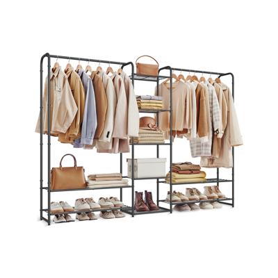 Vrijstaand kledingrek met planken, Mat zwart / 29 x 183 x 158,4 cm