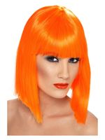 Pruik Glam neon oranje - thumbnail