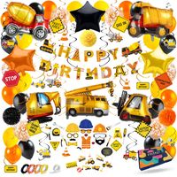 Fissaly® 106 Stuks Bouw Verjaardag Thema Decoratie Set – Kinderfeest & Themafeest – Feestje Happy Birthday Jongen - thumbnail