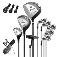 Compleet Golfclubs- en Tasset voor Linkshandige Heren Draagbare Lichte Golfstandtas Grijs Compleet Golfclubs- en Tasset voor Linkshandige Heren Draagbare Lichte Golfstandtas Grijs