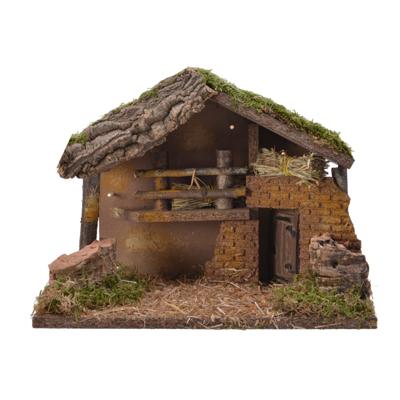 Decoris kerststal - leeg - zonder figuren - L30 x B17 x H21 cm - mdf/hout