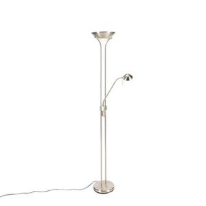 QAZQA Vloerlamp staal met leeslamp incl. LED dimbaar in Kelvin - Diva