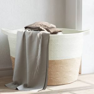 Wasmand 60x36 cm katoen beige en wit