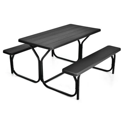 Biertentgarnituur Picknicktafel & 2 Zitbanken met Metalen Frame Campingtafelset 137 x 150 x 72 cm Zwart/Wit/Grijs