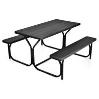 Biertentgarnituur Picknicktafel & 2 Zitbanken met Metalen Frame Campingtafelset 137 x 150 x 72 cm Zwart/Wit/Grijs