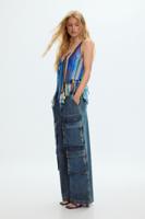 Mouwloze blouse met opening - BLUE - S