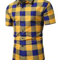 Bon&Bon Men's Gingham Plaid Short Sleeve Shirt - Urban Casual Style Multicolor / S
